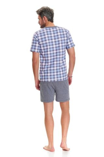 Клетчатая мужская пижама с шортами (Размер: XXL) (Цвет: серый с синим)
