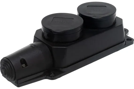 Колодка Navigator 2 гнезда с заземлением IP44 каучук + поликарбонат черная 38009