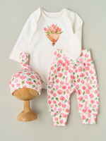 Боди, штанишки и шапочка, "Тюльпаны", Крем