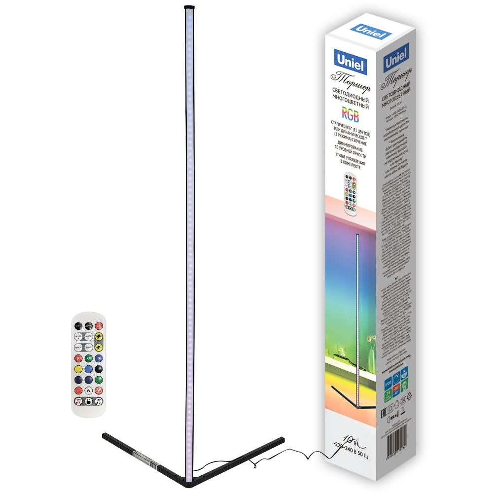 ULM-T630 10W-RGB-DIM-RC BLACK Торшер напольный светодиодный. 10W. RGB свет. Диммер. Пульт ДУ в-к. Черный. ТМ Uniel