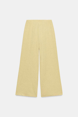 ZARA БРЮКИ ПРЯМОГО КРОЯ ИЗ РЕЛЬЕФНОЙ ТКАНИ, СВЕТЛО-ЖЕЛТЫЙ