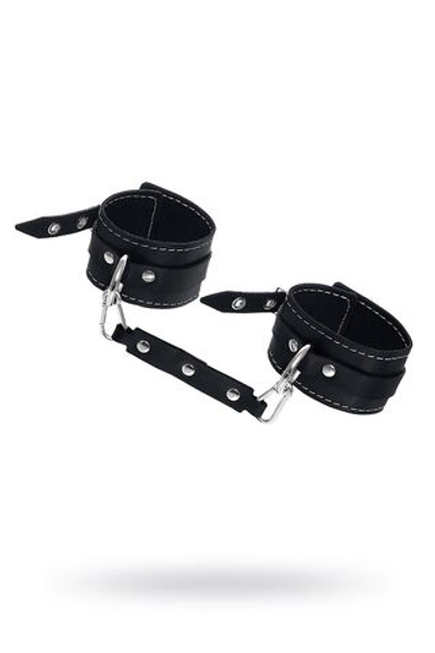 Черные двухслойные кожаные оковы с белой строчкой (Цвет: черный)