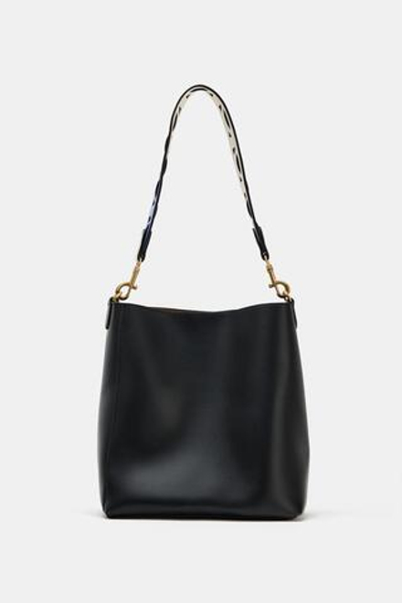 ZARA СУМКА-МЕШОК С АКЦЕНТНОЙ РУЧКОЙ, ЧЕРНЫЙ