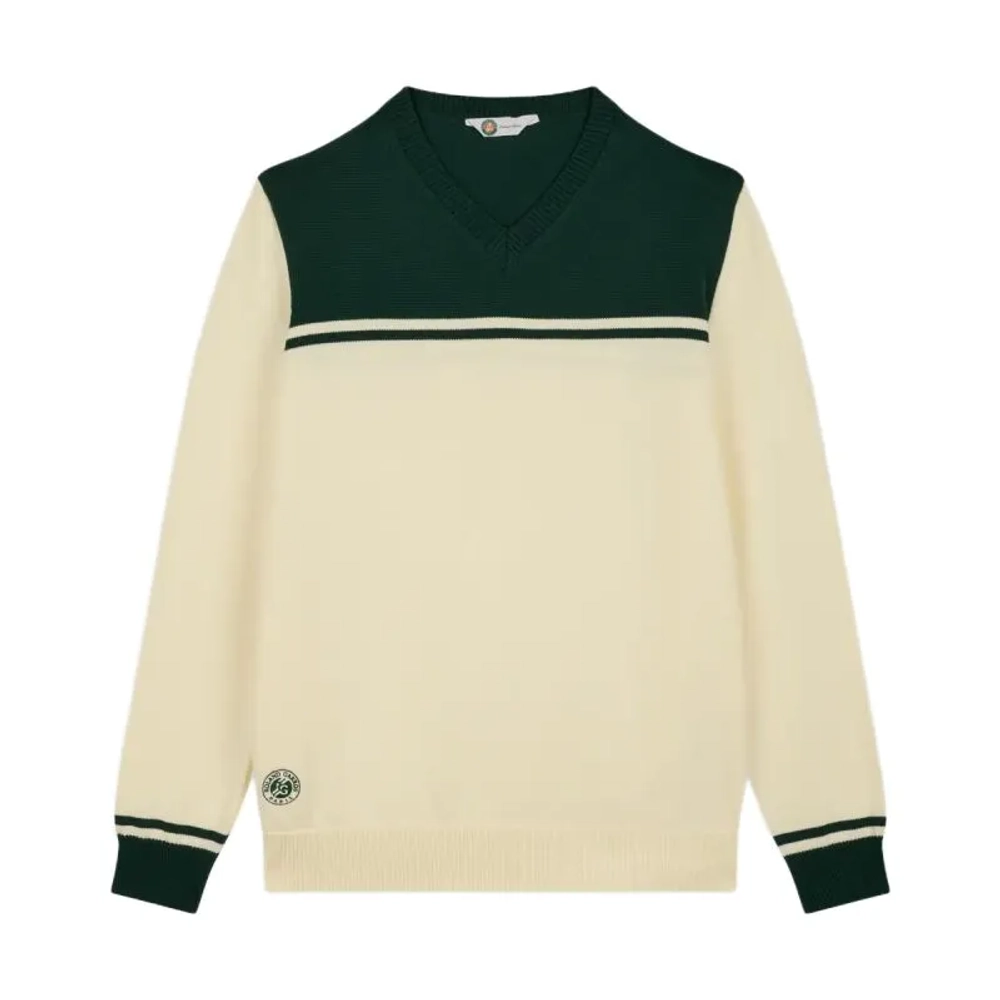 Мужская теннисная кофта Roland Garros Heritage Sweater - ecru/green