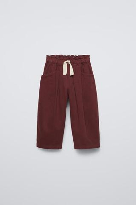 ZARA БРЮКИ BALLOON FIT С ЗАЩИПАМИ, ГРАНАТОВЫЙ