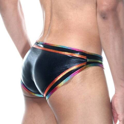 Черные трусы-слипы с блестящей радужной отделкой (Размер: XL) (Цвет: черный)