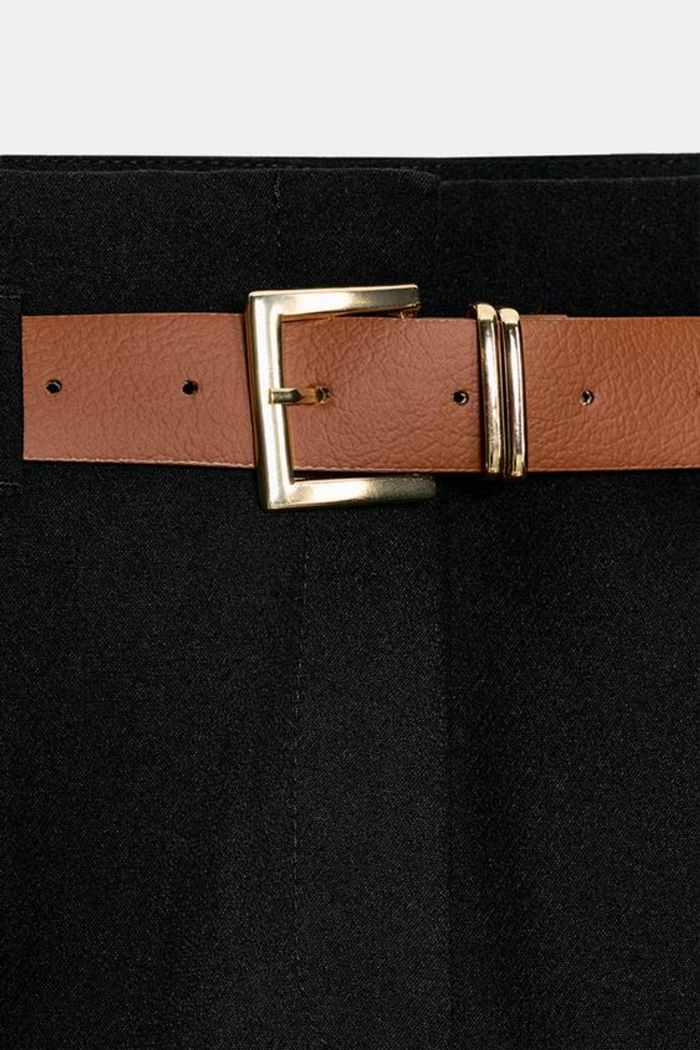 ZARA БРЮКИ С ОТВОРОТАМИ И РЕМНЕМ, ЧЕРНЫЙ