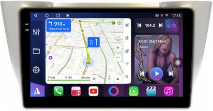 Магнитола для Toyota Harrier XU30 2003-2013, Lexus RX 2003-2009 (монохром, рамка вниз) - FarCar 9665 монитор 10.36" QLED на Android 14, TS18, CarPlay, 4G SIM-слот