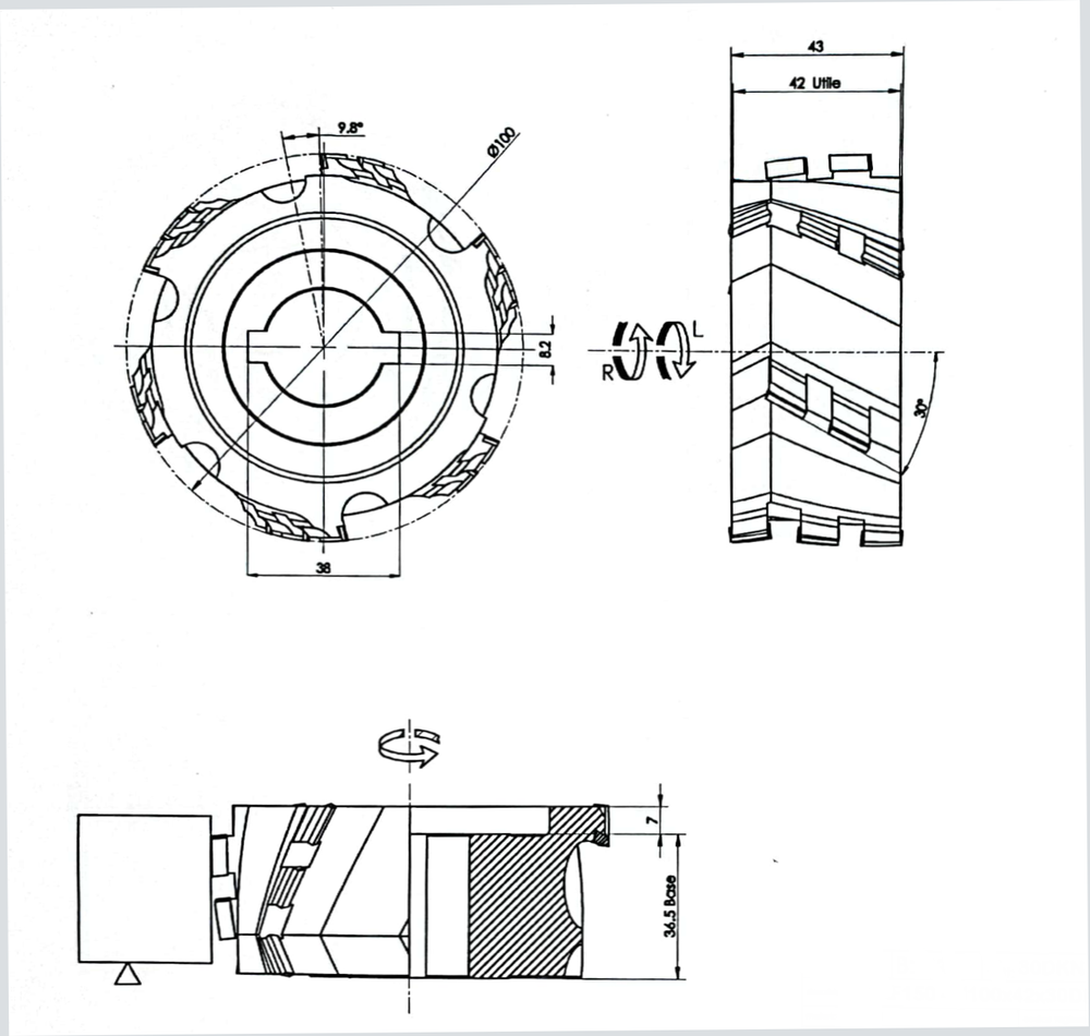 PCD фреза D.100x43x30+DKN Z=3+3 H=3 LH + RH для Brandt, SCM, IMA, Holzher