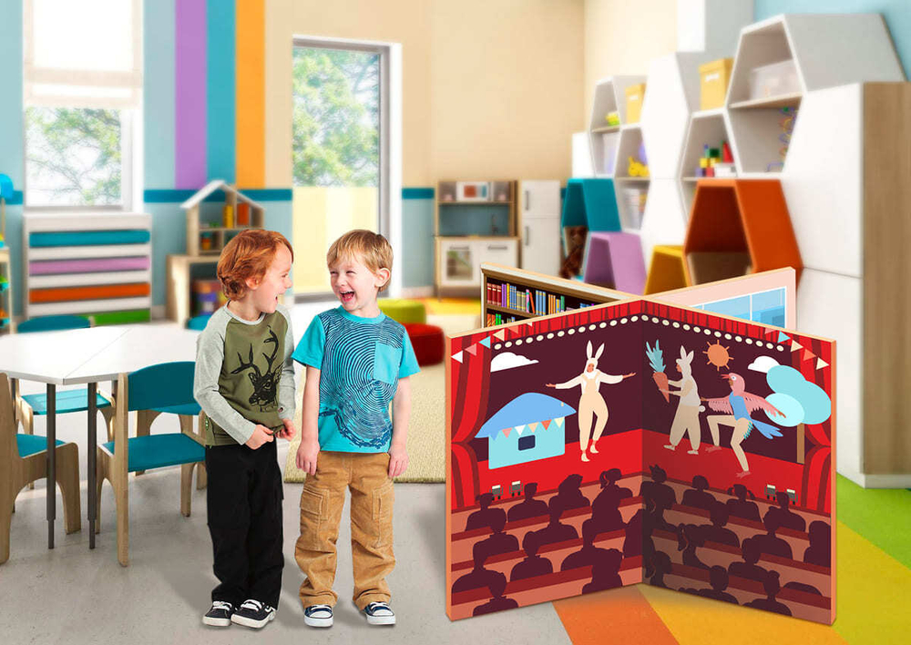 Декорация ширма напольная для сюжетно-ролевой игры 4 в 1 Общественные учреждения