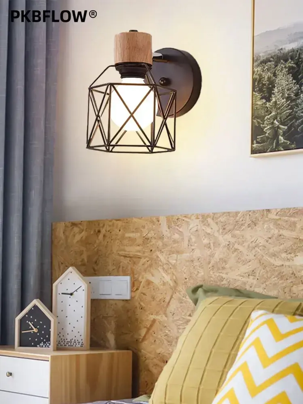 Бра настенный из натурального дерева,Настенный светильник,В комплекте без лампочек,E27