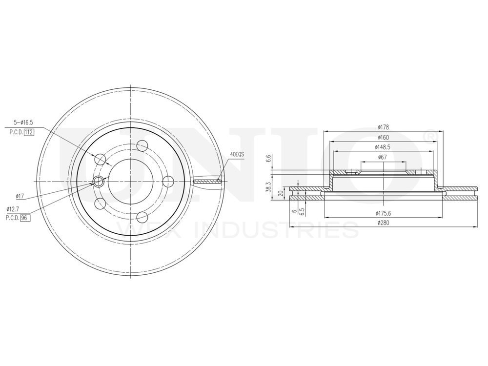 Диск тормозной передний UNIO BRD-20570