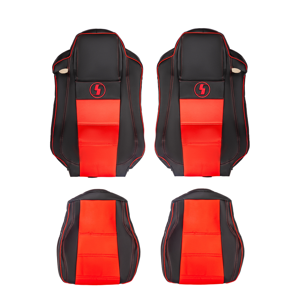 Чехлы Shacman X6000 3D (экокожа, черный цвет, красная экокожа посередине, кант)