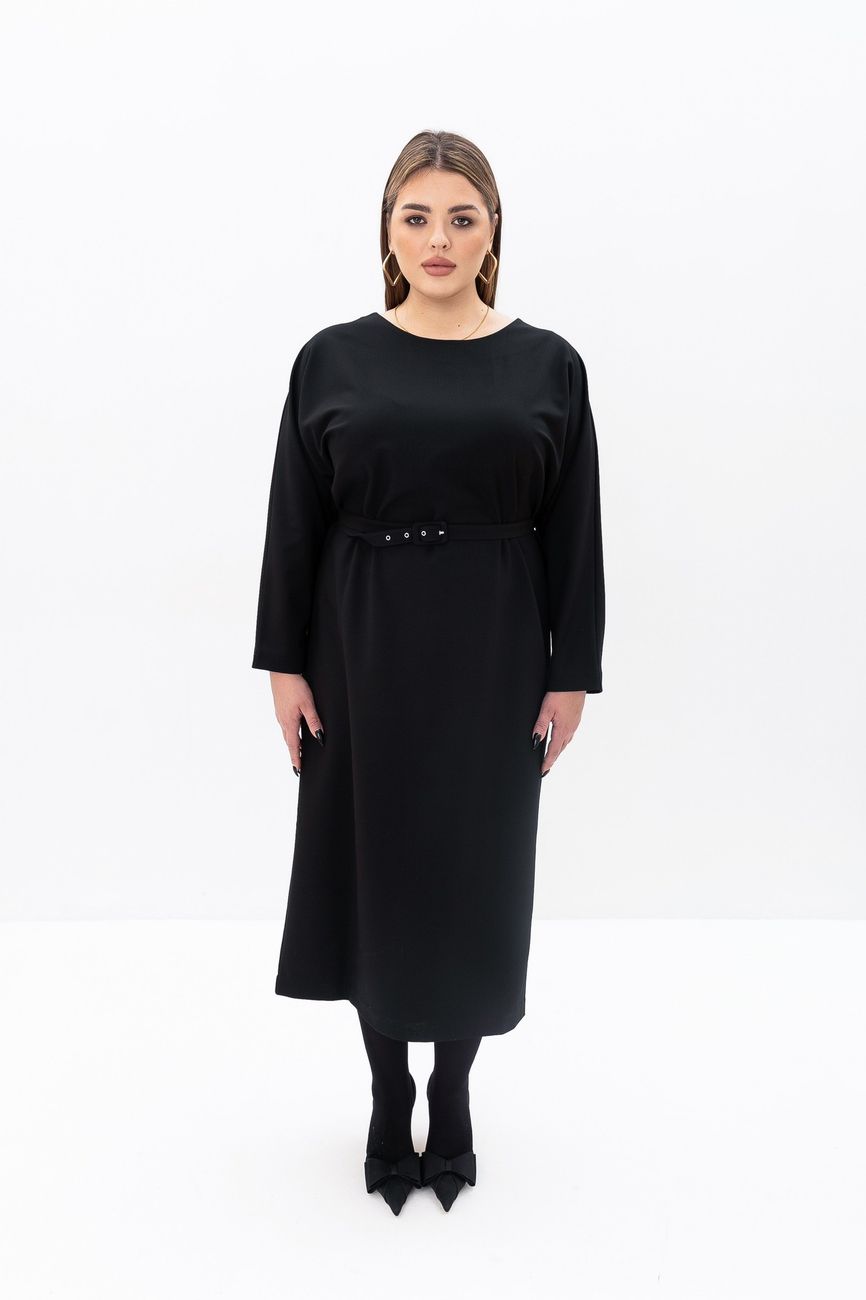 Платье на пуговицах с поясом; черный