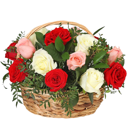 Ритуальная корзина "16 роз с зеленью"