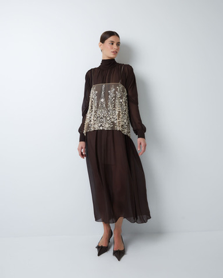 Топ-украшение вышитый камнями и пайетками бежевый