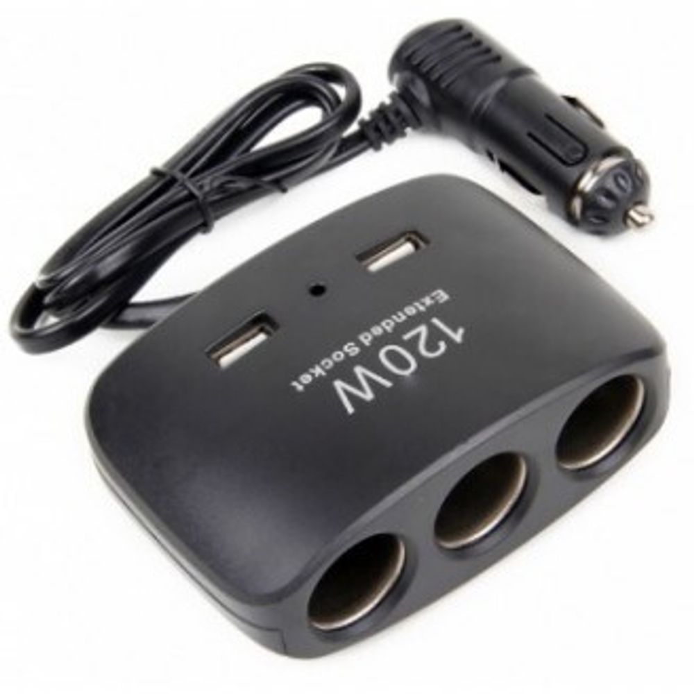 Разветвитель прикуривателя 3 гнезда + 2 USB порта (Olesson)
