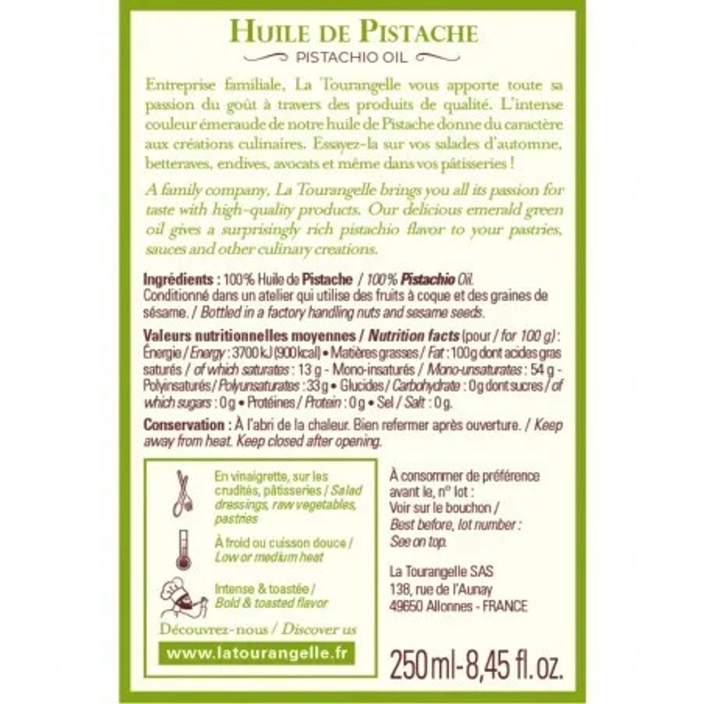 Масло фисташковое, 250 мл, для салатов, для еды, пищевое, La Tourangelle, Pistachio Oil