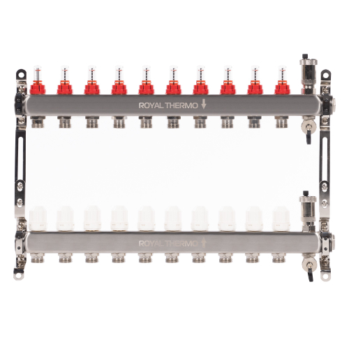 Коллектор Royal Thermo нерж. в сборе с расходомерами 1" ВР-3/4" НР с автомат.воздухоотвод-ми 10 вых.