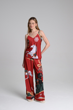 Шелковая пижама тройка с лошадьми - S размер