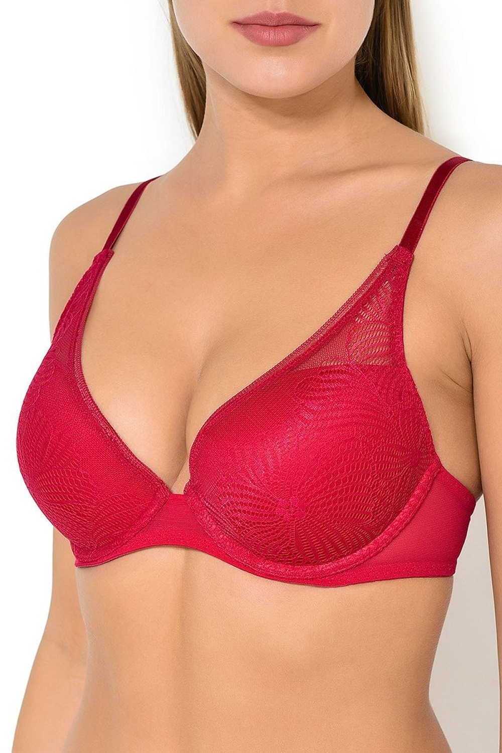 Бюстгальтер с гладкими формованными чашками и кружевом (Размер: 85F) (Цвет: нежно-розовый)