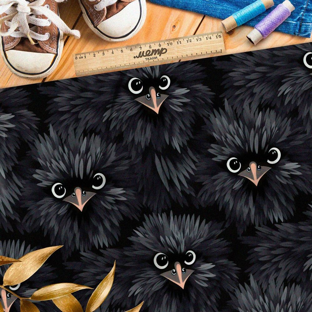 Ткань премиум сатин фантазийные птицы