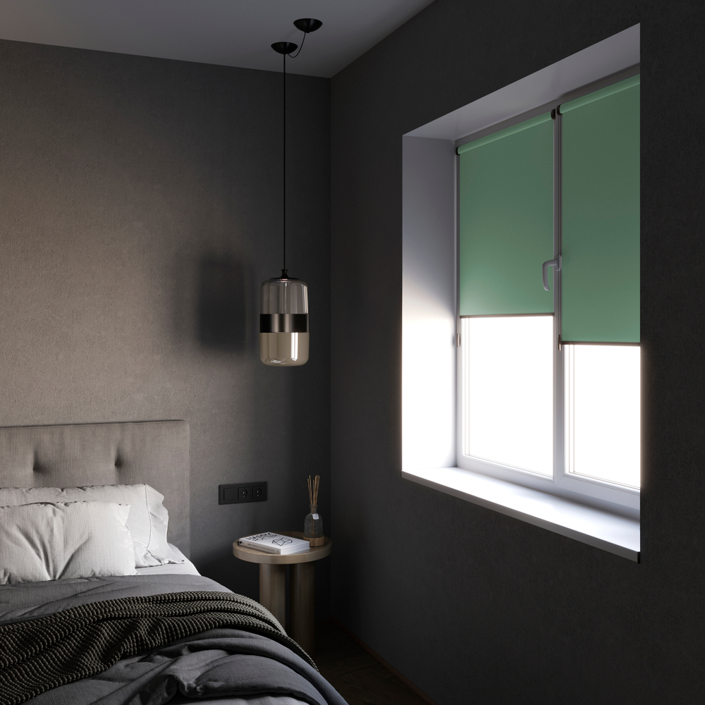 Штора рулонная Блэкаут Натали Зелёная Тёмная комплектация