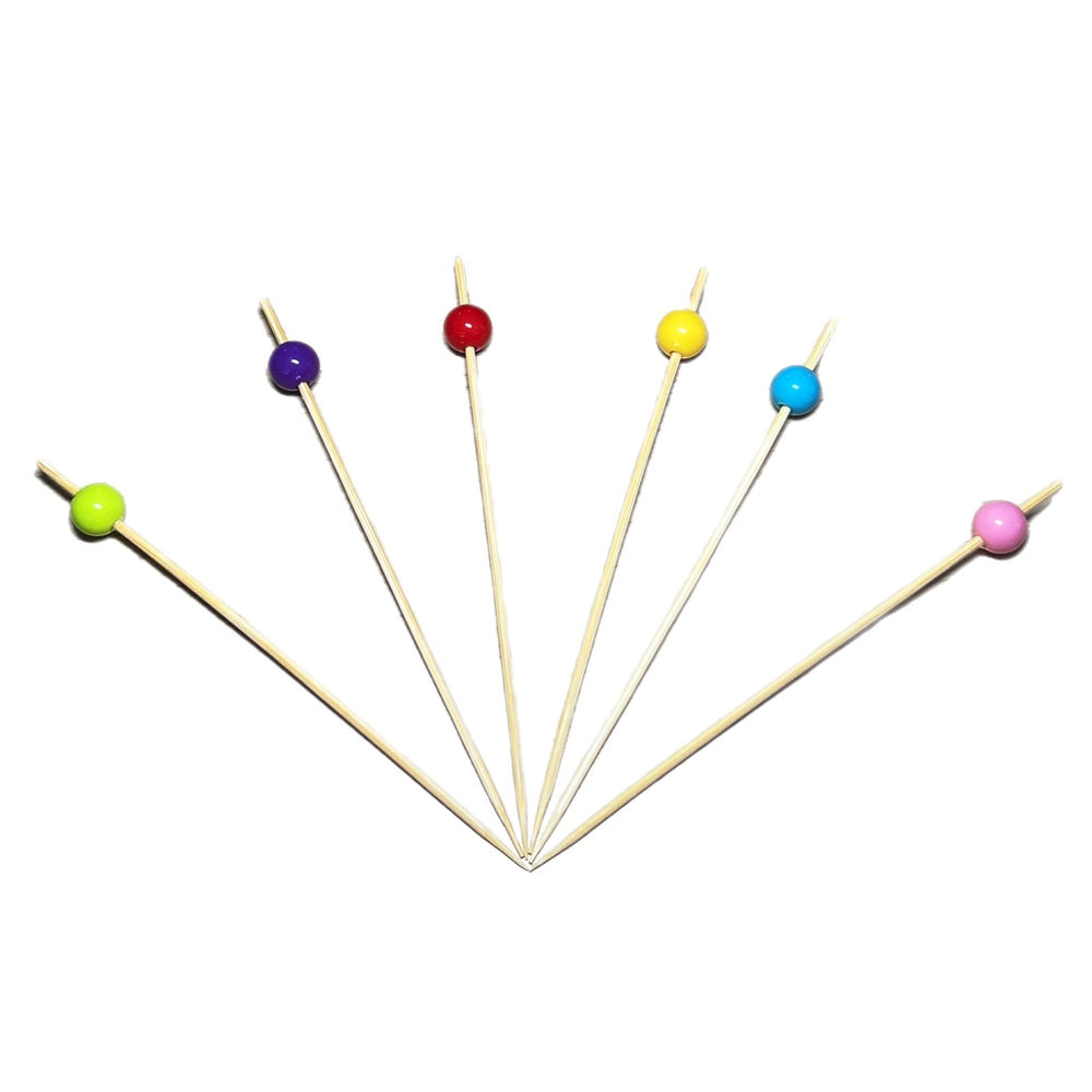 Шпажки бусинки разноцветные 12 см в упаковке по 100 шт.(100 уп/кор) бамбук