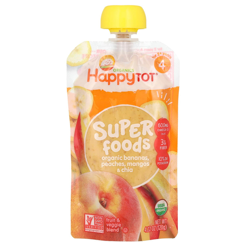 Happy Family Organics, Happy Tot, суперфуды, этап 4, бананы, персики, манго и чиа, 120 г (4,22 унции)