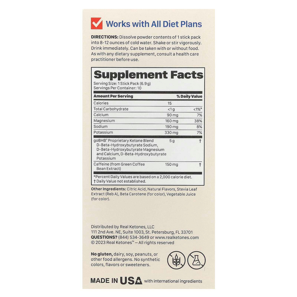 Real Ketones, Metabolic Shift, персик, 10 пакетиков в стиках на одну порцию, по 6,9 г (0,24 унции)