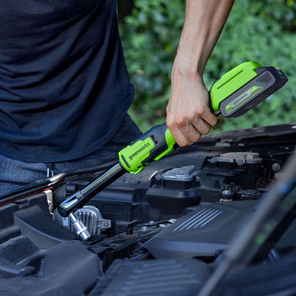 Гайковерт-трещотка акк. Greenworks GD24RWX удлиненная, 24V,б/щет,0-250об/мин, 1/2", 80Нм, 170 мм, без АКБ и ЗУ (3803907)