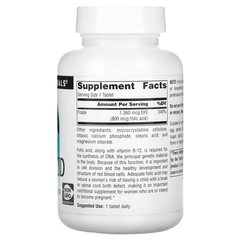 Source Naturals, Фолиевая кислота, 800 мкг, 500 таблеток