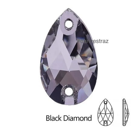 Стразы пришивные, Teardrop, Black Diamond, 215, 16*25mm, (36 ea/pkg), 5A+, (F2)