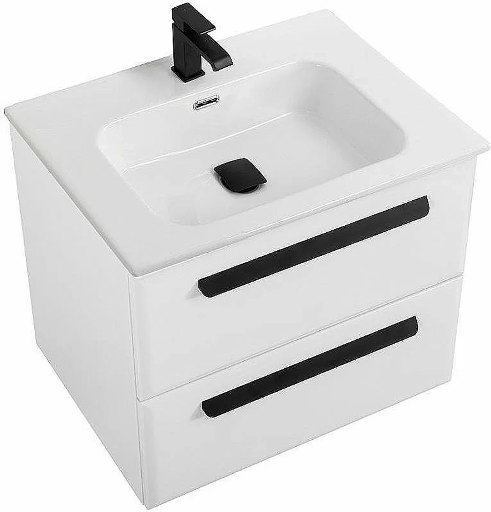 Тумба с раковиной Cezares ECO-CER-N 60 ECO-CER-N-600-2C-SO-BL белая глянцевая