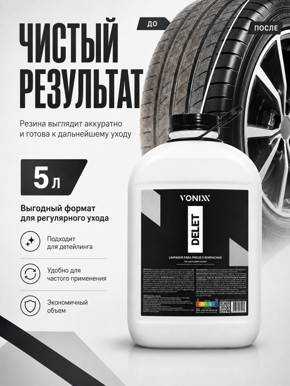 Vonixx Очиститель шин и резины DELET, 5л