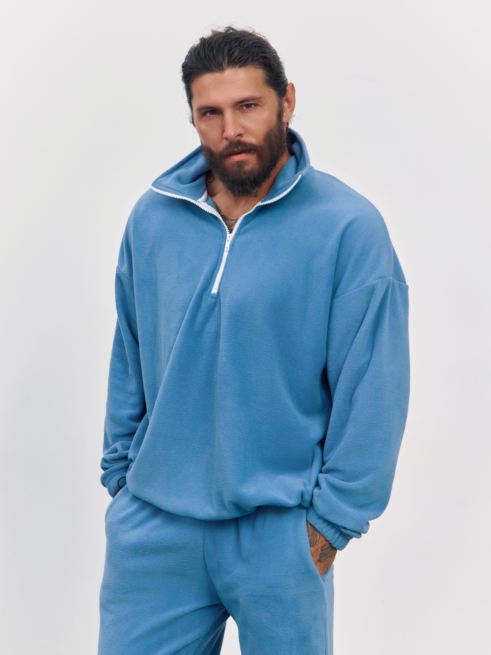 Свитшот "half zip" флисовый (голубой)