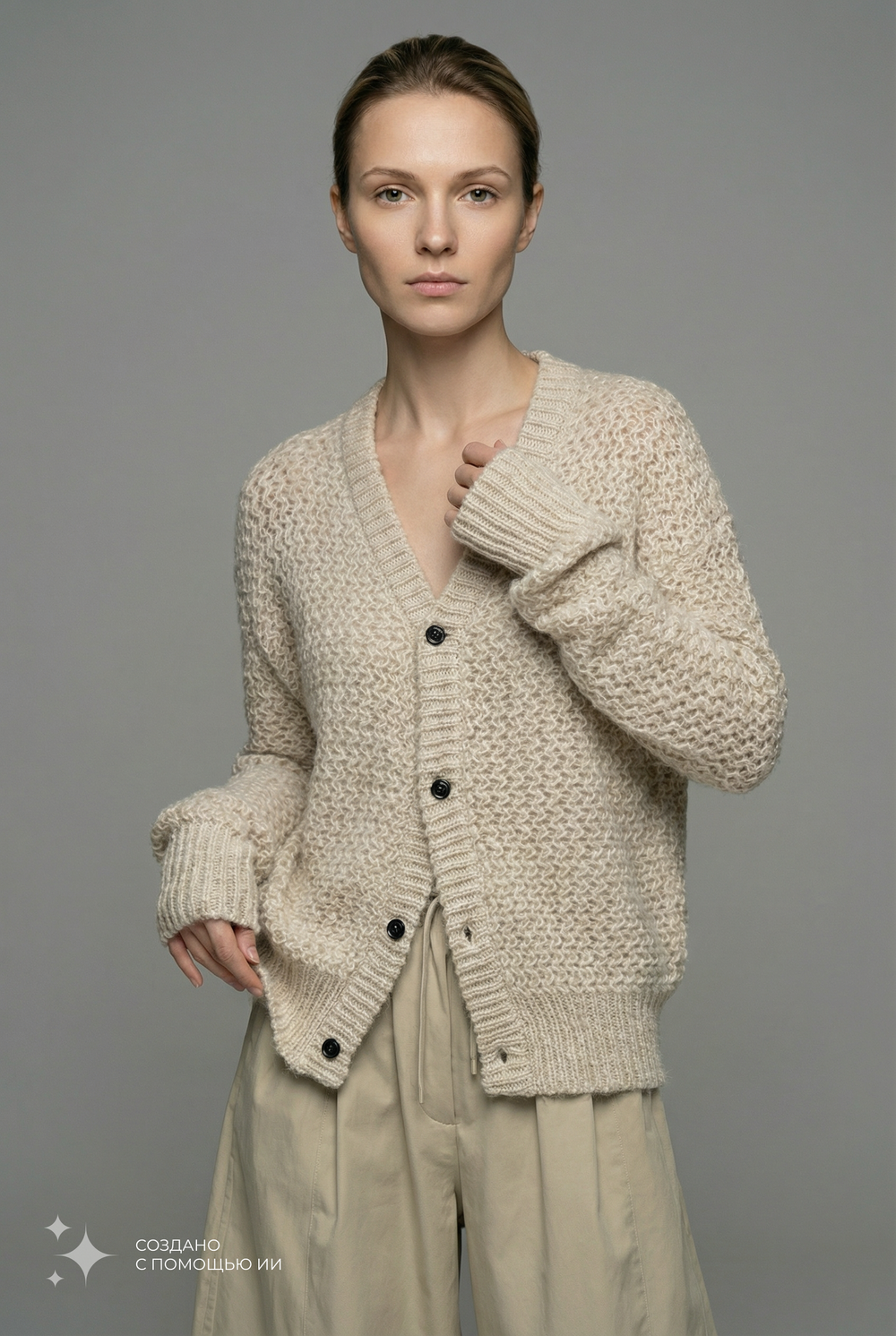 Вязаный кардиган с v-образным вырезом