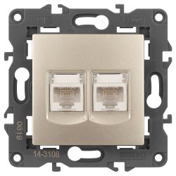 14-3108-04 ЭРА Розетка 2хRJ45, IP20, шампань | Elegance Шампань