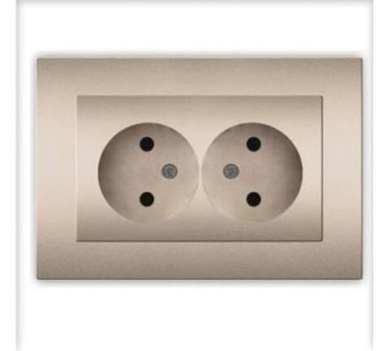 Розетка двухместная "UNIVersal" серия "Афина" б/з, с/у, 16А, 220В, шампань (еврослот) (HU2311)