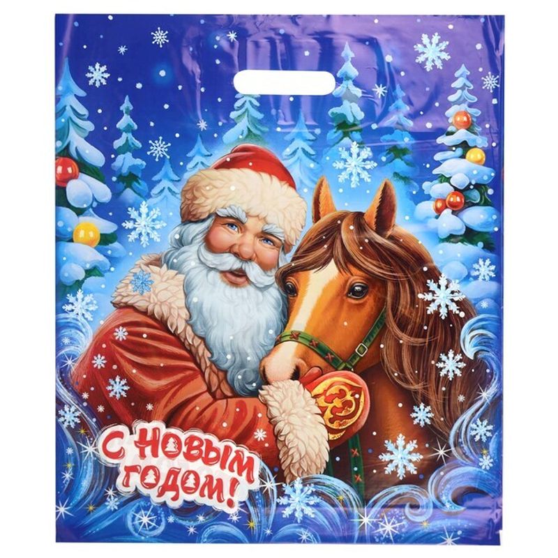 Пакет новогодний прорубная ручка Россия 40*47 см 45 мкм ПВД Любимец 1 шт 500 шт/кор