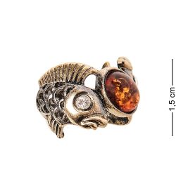 AM-2495 Кольцо «Рыбки инь-янь» (латунь, янтарь)