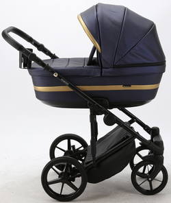 Детская коляска Adamex Rimini Deluxe 2 в 1 RI250 Т.СИН.ПЕРЛ.КОЖА+ЗОЛОТО.ОТДЕЛКА