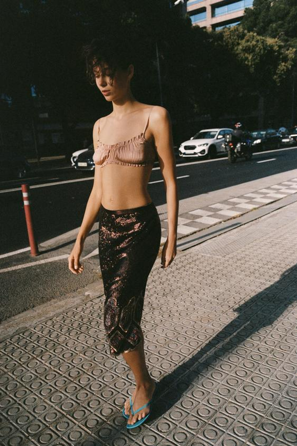 ZARA ЮБКА МИДИ С БИСЕРОМ — LIMITED EDITION, КОРИЧНЕВЫЙ
