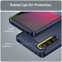 Чехол синего цвета с дизайном под карбон на Sony Xperia 10 V, 10-5, мягкий отклик кнопок, серия Carbon от Caseport