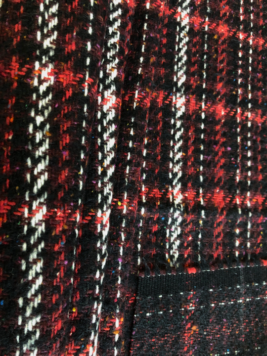 Твид шанель, клетка, черн/белый/бордо, шерсть CF#28