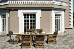 "Цесена" обеденная группа плетеная из искусственного ротанга, цвет соломенный