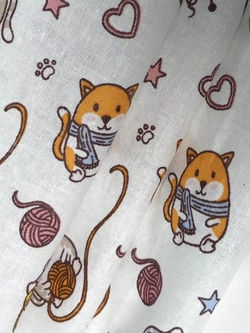 Ситец "Кошечки на белом" шир 95 см.