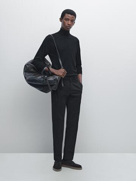 Massimo Dutti Трикотажный свитер из смесовой шерсти с высоким воротником, черный