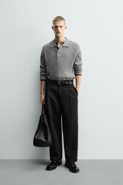 ZARA ПОЛО ИЗ ТРИКОТАЖА БУКЛЕ, СЕРЫЙ