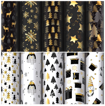 Бумага упаковочная мелов. 70x100см. "Black.Gold.White" 10 дизайнов в ассорт. (Золотая сказка)